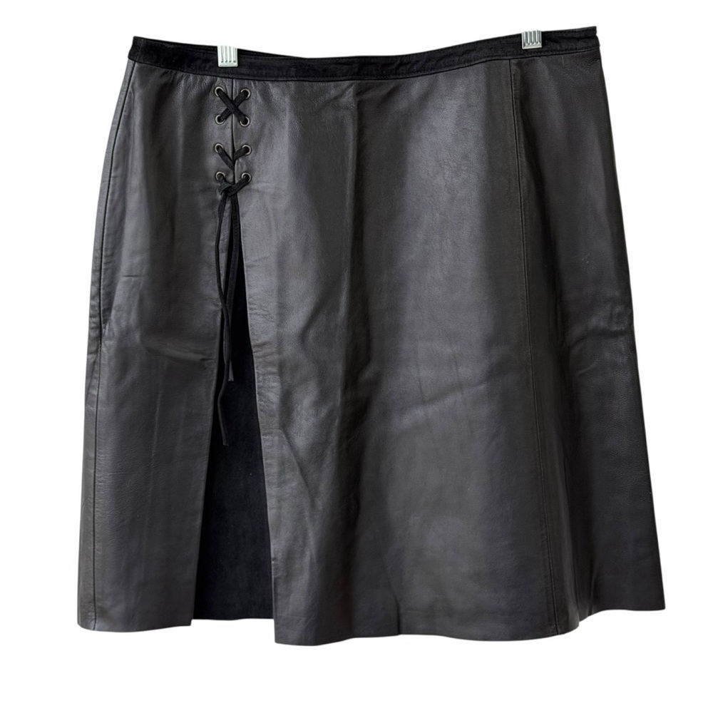 Willi Smith Black Lambskin‎ Leather A-line Skirt Size 12
